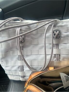 Light Gray Women's Tote Bag with Webbing Detail